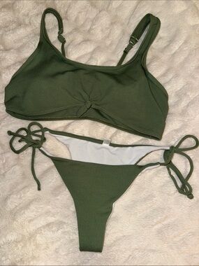 Olive Green Ribbed Cheeky Bikini Set